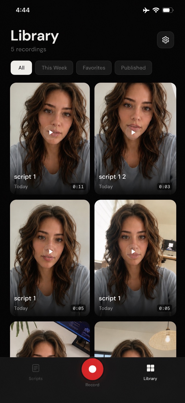 Library grid of recorded takes